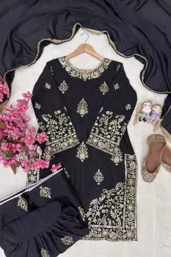 black silk blend embroidered sharara set