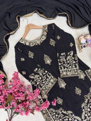 black silk blend embroidered sharara set 3