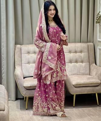 Hot pink sharara set 1