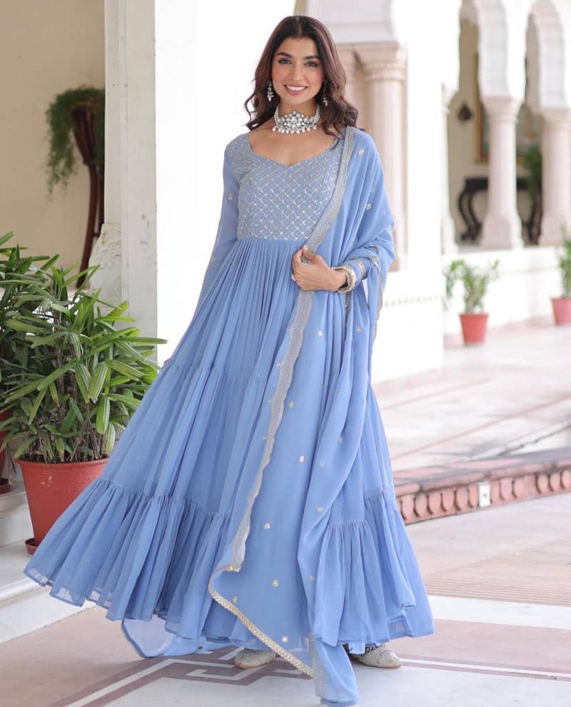Blue anarkali set