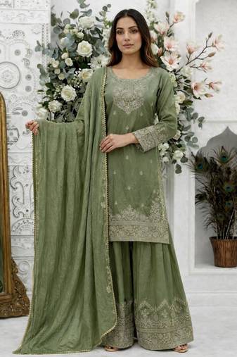 Light olive sharara suit