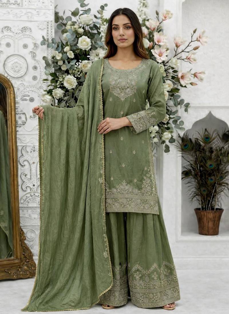 Light olive sharara suit