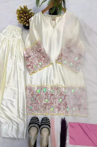 Off white FLORAL EMBELLISHED FARSHI SALWAR KAMEEZ
