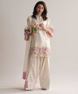 Off white FLORAL EMBELLISHED FARSHI SALWAR KAMEEZ 4