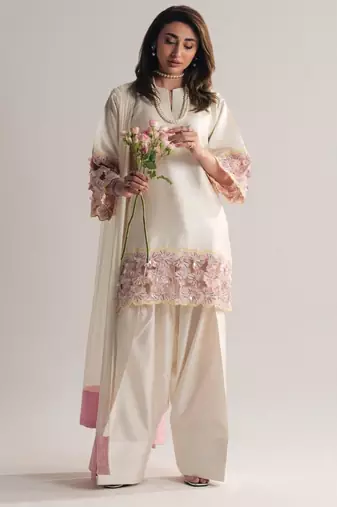 Off white FLORAL EMBELLISHED FARSHI SALWAR KAMEEZ