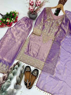 Lavender embroidered kurta palazzo set 2