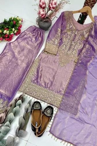 Lavender embroidered kurta palazzo set