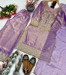 Lavender embroidered kurta palazzo set