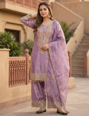 Lavender embroidered kurta palazzo set 1