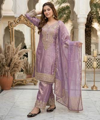 Lavender embroidered kurta palazzo set 3