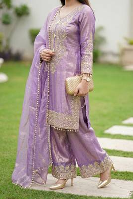 Lavender embroidered kurta palazzo set 4