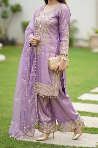 Lavender embroidered kurta palazzo set