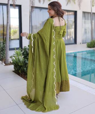 Olive anarkali set 2