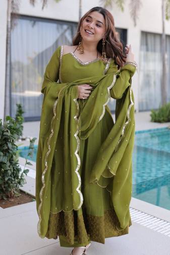 Olive anarkali set