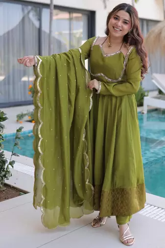 Olive anarkali set