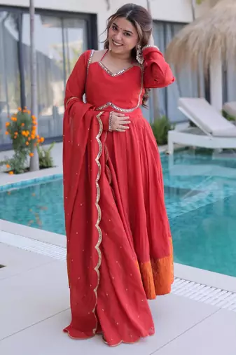 Red anarkali suit with dupatta