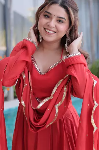 Red anarkali suit with dupatta