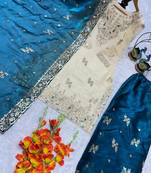 Cream and teal embroidered suit