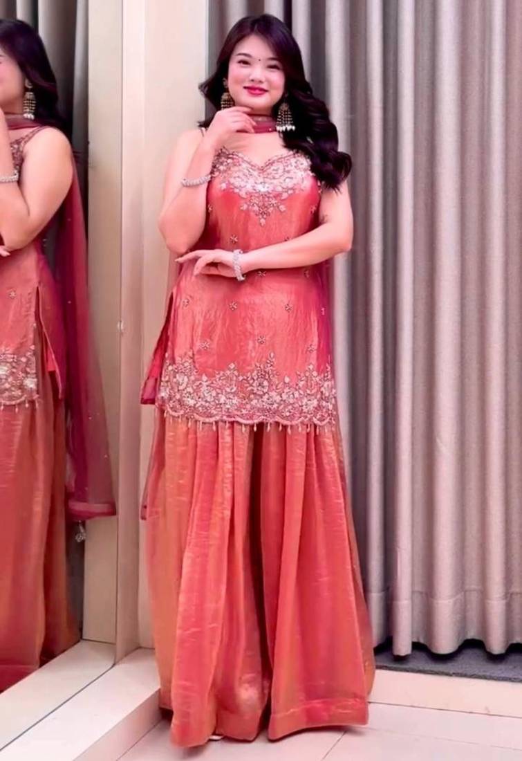 Peach sharara set