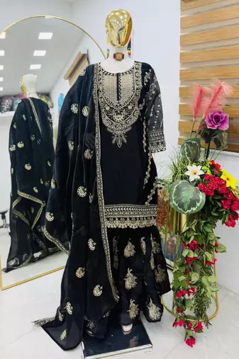 Black embroidered sharara suit