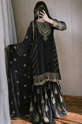 Black embroidered sharara suit