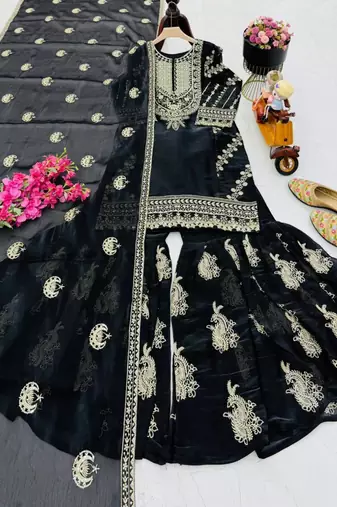Black embroidered sharara suit
