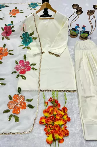 Cream floral printed farshi salwar kameez