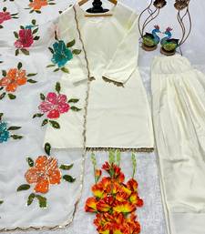 Cream floral printed farshi salwar kameez