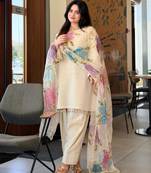 Cream floral printed farshi salwar kameez