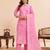 Elegant pink pure cotton jacquard kurta set with dupatta
