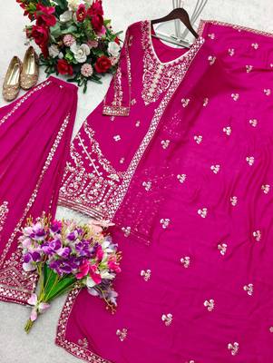 Dark pink embroidered sharara set 2