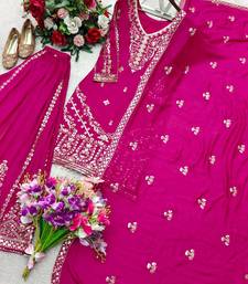 Dark pink embroidered sharara set