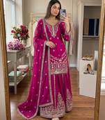 Dark pink embroidered sharara set