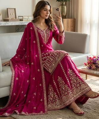 Dark pink embroidered sharara set 3