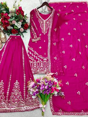 Dark pink embroidered sharara set 4
