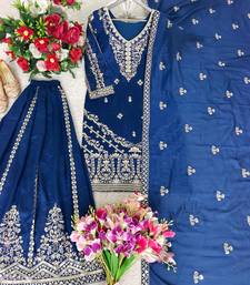 Royal blue embroidered sharara suit