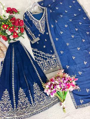 Royal blue embroidered sharara suit 2