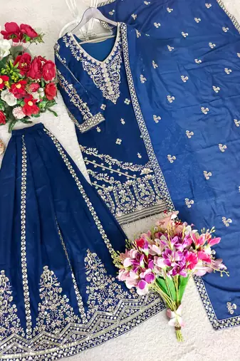 Royal blue embroidered sharara suit