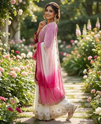 Dark magenta with white sharara set 2