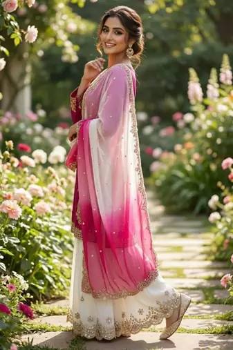 Dark magenta with white sharara set