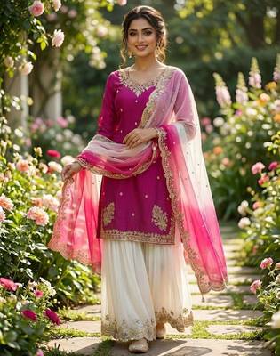 Dark magenta with white sharara set 1