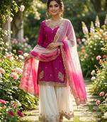 Dark magenta with white sharara set
