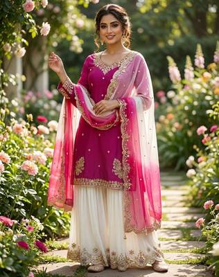 Dark magenta with white sharara set 3