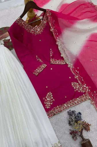 Dark magenta with white sharara set