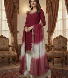 Maroon kurta with white sharara set
