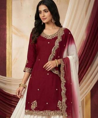 Maroon kurta with white sharara set 3