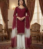 Maroon kurta with white sharara set
