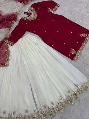 Maroon kurta with white sharara set 4