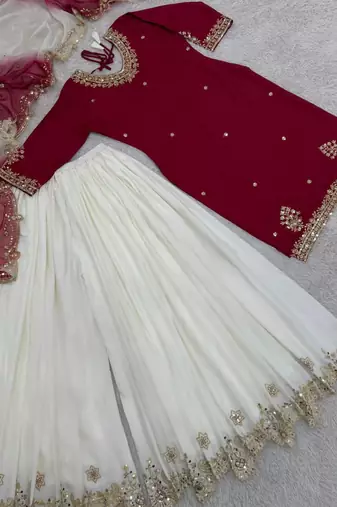 Maroon kurta with white sharara set