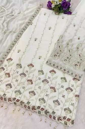 white georgette embroidered sharara set